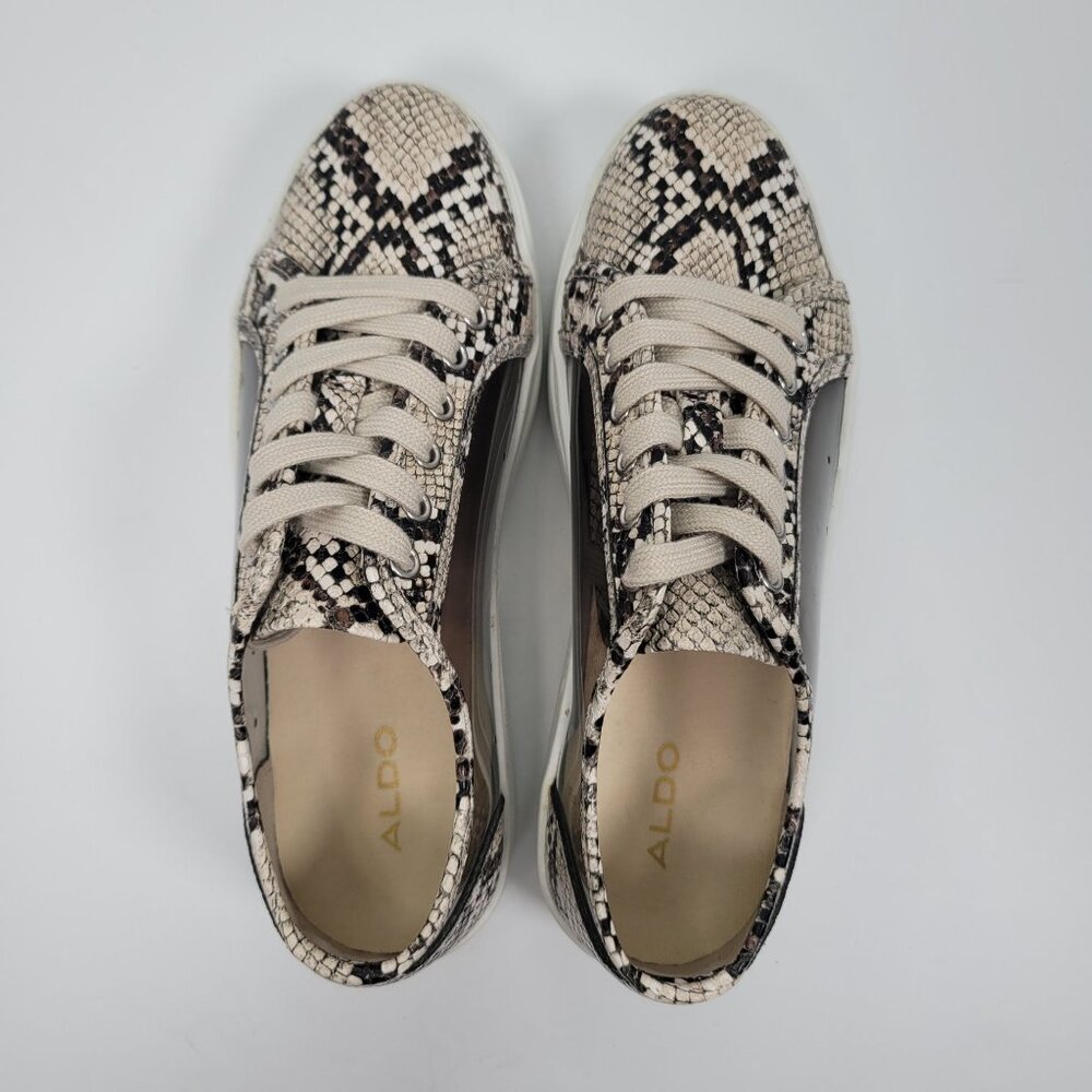 Aldo Platform Women’s Tan Black Lace Up Snake Print Sneaker US Size 6 - Picture 5 of 8
